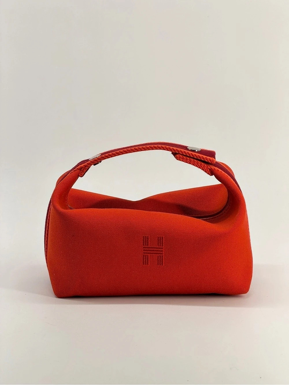 Hermès Orange Canvas Toiletry Pouch Handheld Bag